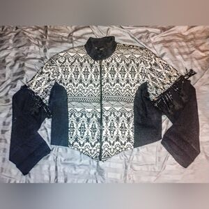 Modi Womens Cropped Full Zip Beaded Sequin Fringe Jacket